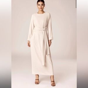Veiled Collection Isabella Tie Waist Maxi Dress - oat/cream
